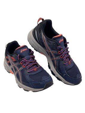 Asics Gel Venture 6 Shoes Womens Size 7 Navy Coral Running Jogging Traction Sole